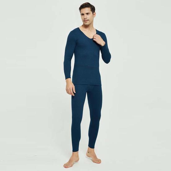 2 Pcs/Set Winter Men Thermal Underwear Set V Neck Long Sleeve Warm Thick Plush Seamless Pure Color Slim Fit Elastic Men Pajamas Set Sports Tracksuit