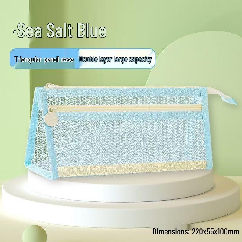 Korean Mesh Double Layer 3D Pencil Case - Large Capacity Transparent Stationery Bag