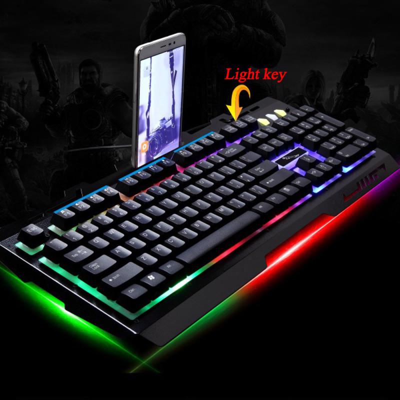Wired Keyboard Robotic Feel Metal Luminous Backlight Mobile Phone Stand Holder Gaming