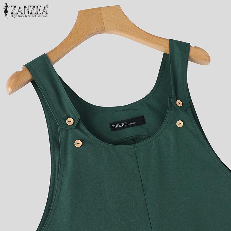 ZANZEA Женское повседневное свободное платье трапециевидной формы без рукавов с карманами и подтяжками