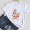 (Asian Size) Women Lovely Style Flower Floral Trend Print Tee Top Clothing Fashion Tshirt Lady Female Casual Short Sleeve Graphic T-shirt