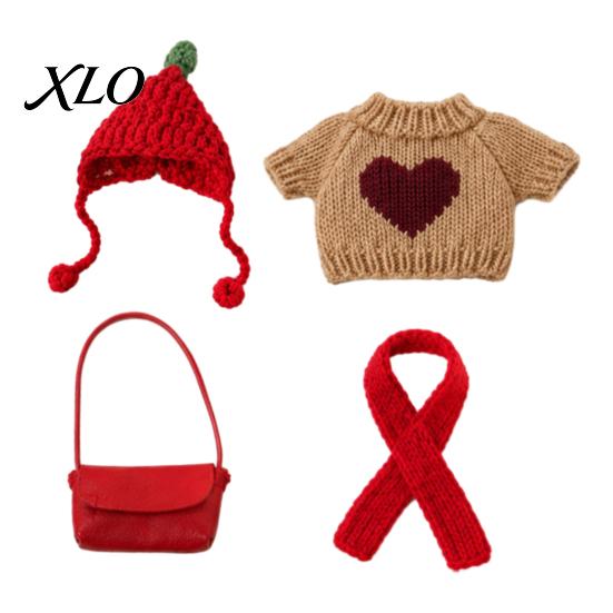 Seasonal Goose Accessories 7 Inch Desk Outfits, 4 Pcs Knitted Sweater Hat Scarf Miniature Apparel Crossbody Bag Winter Holiday Accessory for