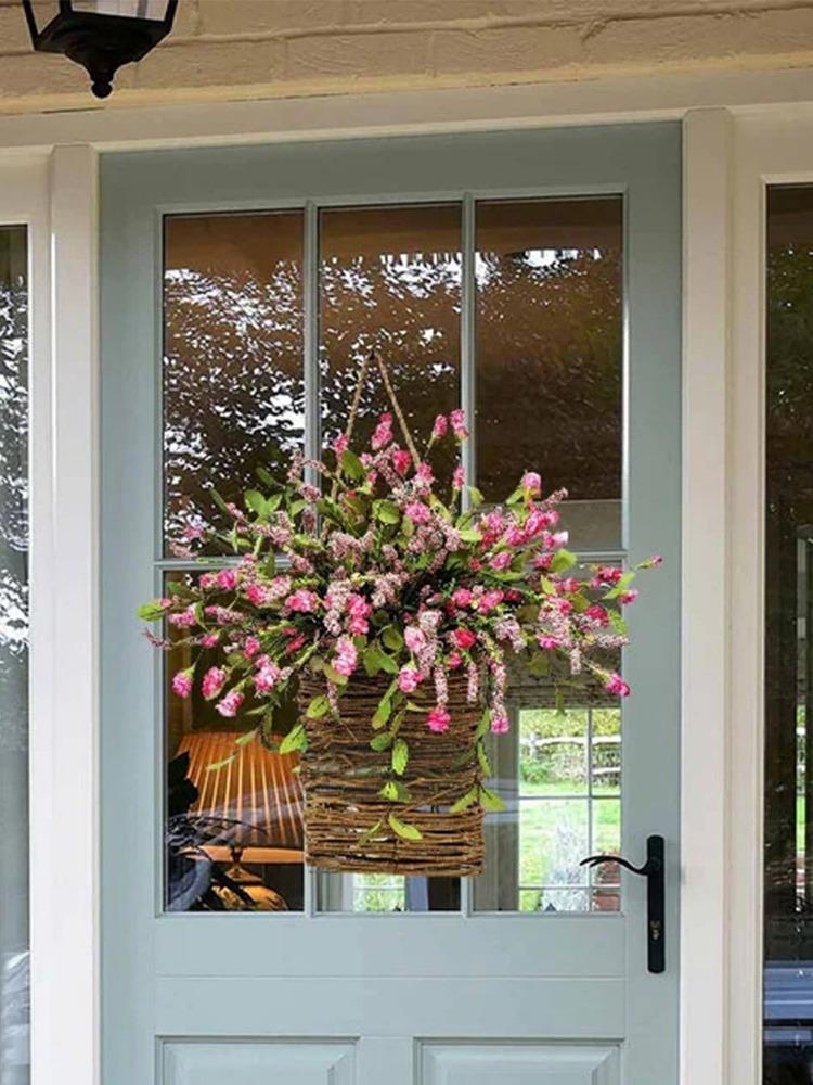 1 шт. искусственная цветочная корзина подвесная корзина весна лето розовые полевые цветы для декора входной двери фермерский дом коттедж гирлянды