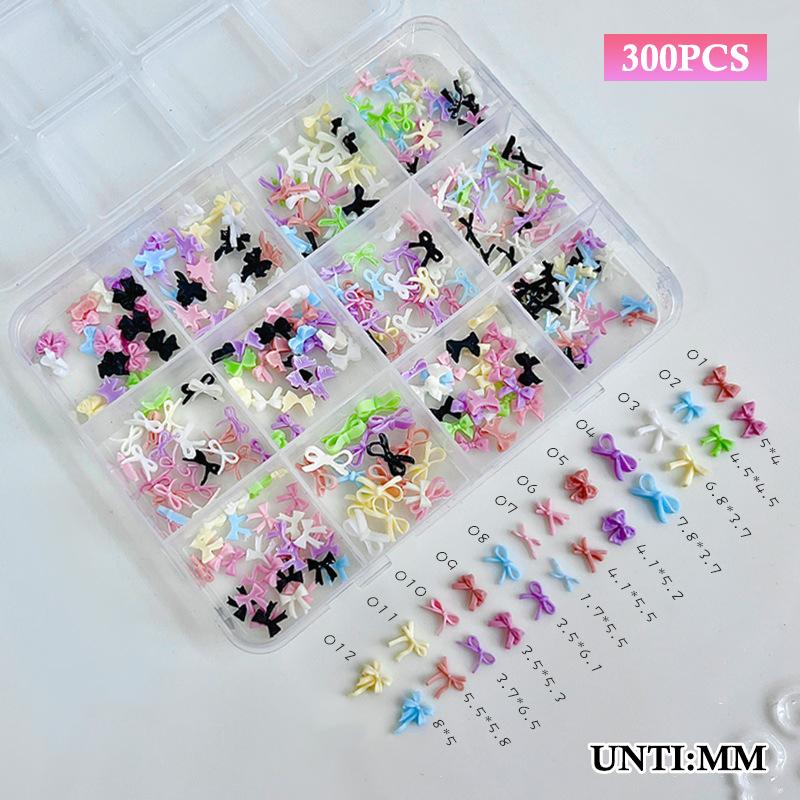 12 Grids Colorful Bowknot Set Resin Ribbon Nail Art Accessories Decoration DIY Manicure Mini Nail Gems