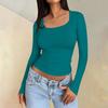 Женская повседневная модная однотонная футболка с длинным рукавом и квадратным вырезом, топ, пуловер