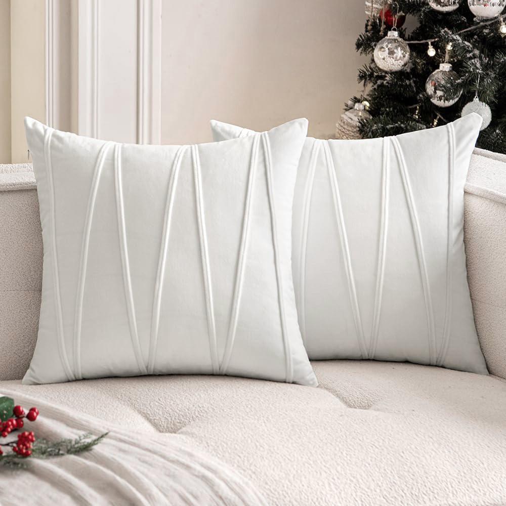 Modern Minimalist Velvet Throw Pillow Cover with Wavy Line Design, Solid Color for Sofa Couch Decorative Cushion Case 18x18 Inches Single