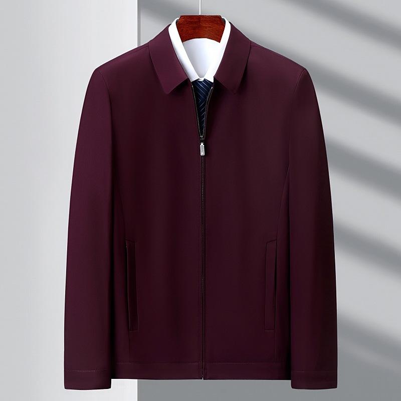 Весенние и осенние мужские куртки высокого класса, деловая повседневная одежда для пап среднего и пожилого возраста из шелка тутового дерева с лацканами