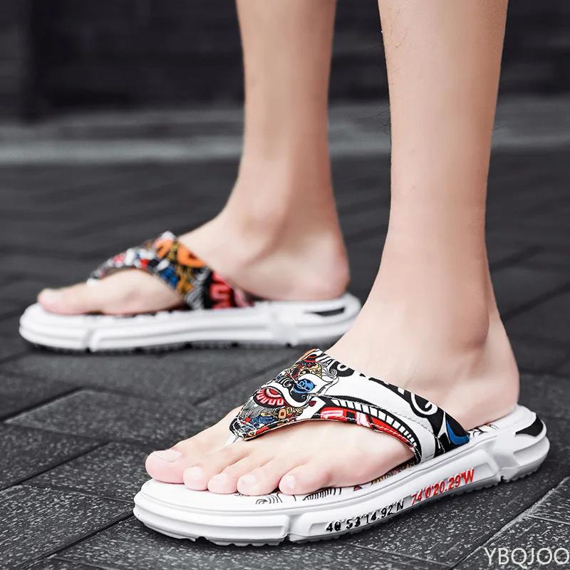 Новые мужские тапочки нескользящие износостойкие пляжные туфли с персонализированной вышивкой модные мужские тапочки сандалии для отдыха на открытом воздухе