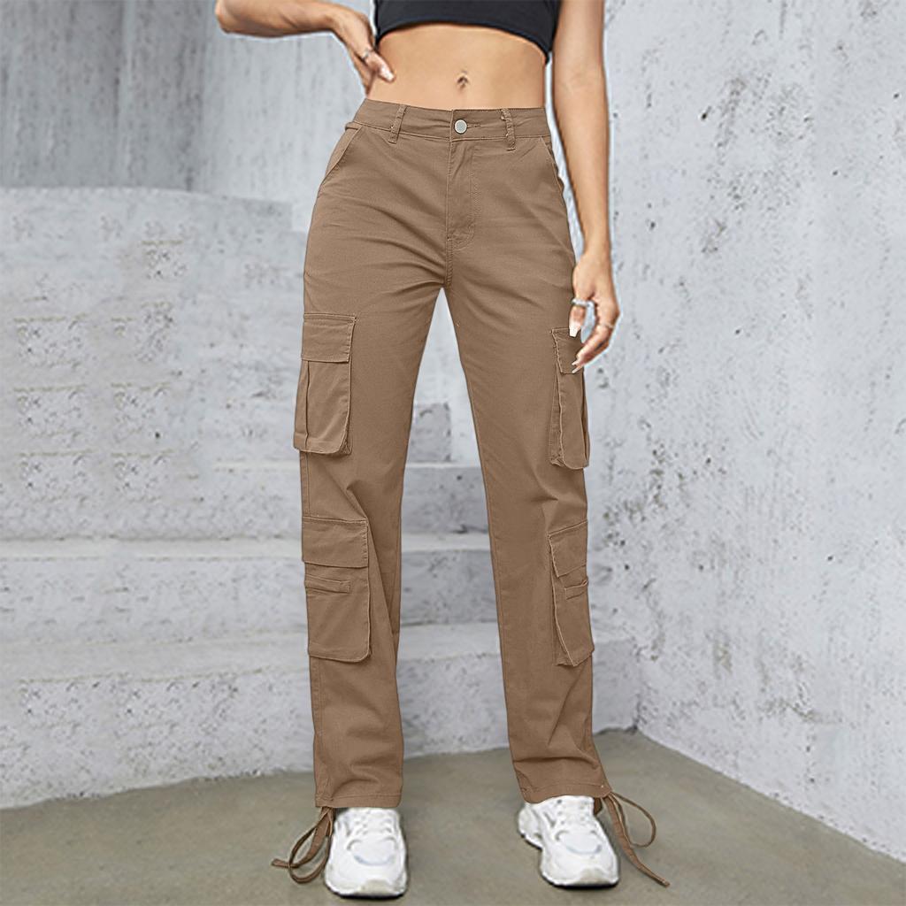 Women's Casual Lightweight Hiking Pants High Waist Beltless Straight Leg Loose 6 Pockets  Cargo Pants