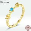 BAMOER 925 Sterling Silver Exquisite Tricolor Square Zircons Gilded Ring for Women High Jewelry