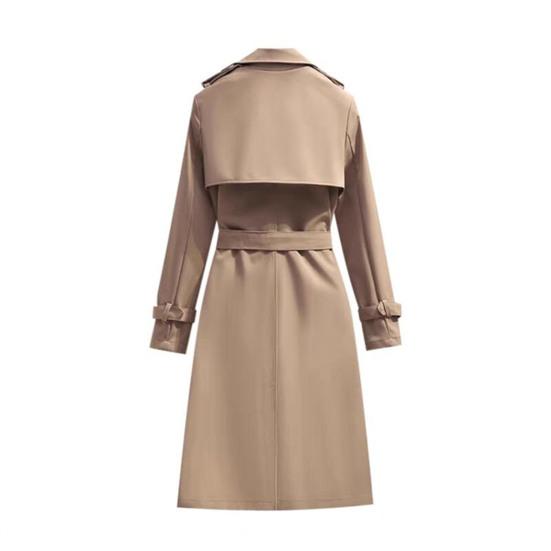 Women's Double Breasted Long Trench Coat Belted Notch Lapel Overcoat Fall Winter Windproof Classic Outerwear
