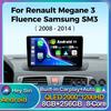 Android 14 Carplay для Renault Megane 3 Fluence Samsung SM3 2008 -2011 2012 2013 2014 Автомобильный радиоприемник Мультимедийный проигрыватель Стерео GPS DPS