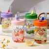 550ml Cute Kawaii Glasses With Lid and Straw Bubble Tea Cup Glass Cups For Coffee Mug Juice Can Milk Mocha Water Cup Drinkware