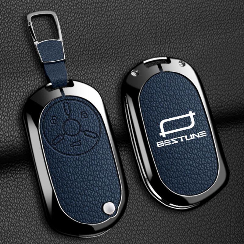 For BESTUNE Pentium Pony 2024 2025 Zinc Alloy Leather Car Key Case Cover Premium Metal Remote Key Protector Shell Accessories