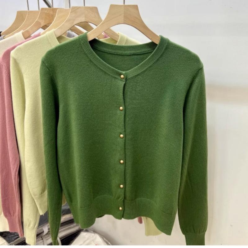 Винтажный круглый вырез свободный длинный рукав вязаный свитер кардиган женские топы осенняя мода верхняя одежда повседневные кардиганы женский однотонный трикотаж куртка 24859