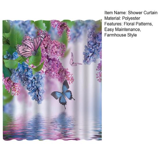 Floral Shower Curtain Spring Farmhouse Bathroom Curtain Waterproof Flowers Butterflies Leaves Bath Curtain with Hooks for Home Shower Bathtub