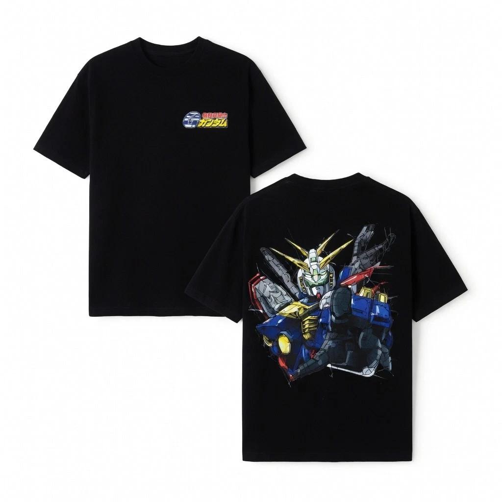 Zeta GundAam Mobile Suit Anime Double Sided Graphic Black Cotton T-Shirt Tee