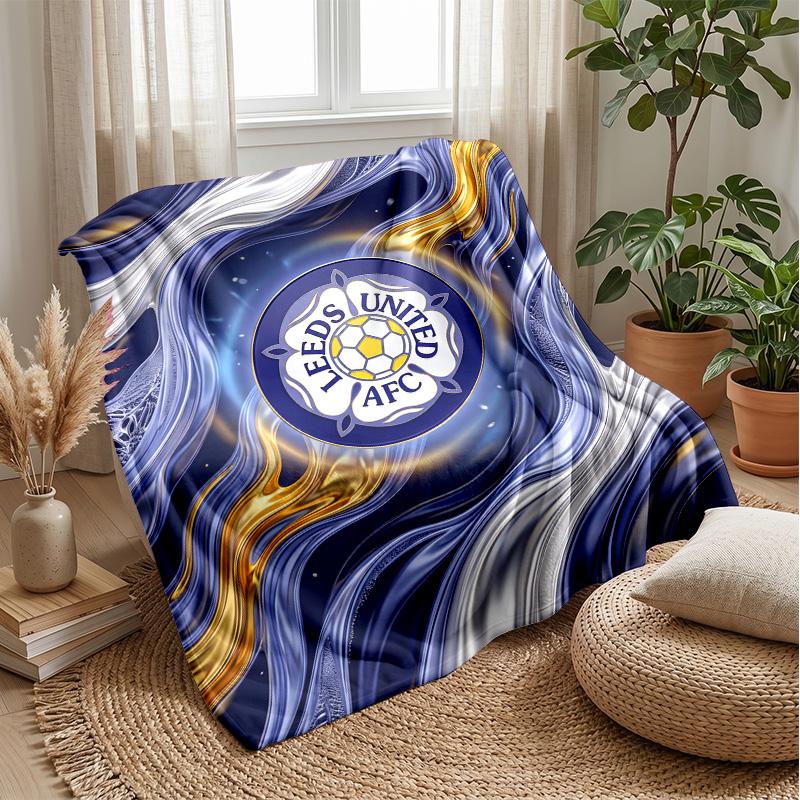 Leeds United Football Print Flannel Blanket, Soft Warm Lightweight Throw Blanket for Sofa Bed Camping
