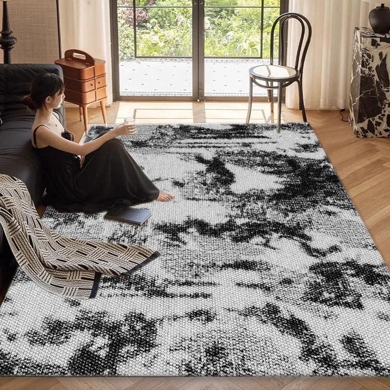 Black and White Carpet Living Room Carpet Light Luxury Style Dark Color Bedroom Abstract Sofa Comfortable and Dirt Resistant