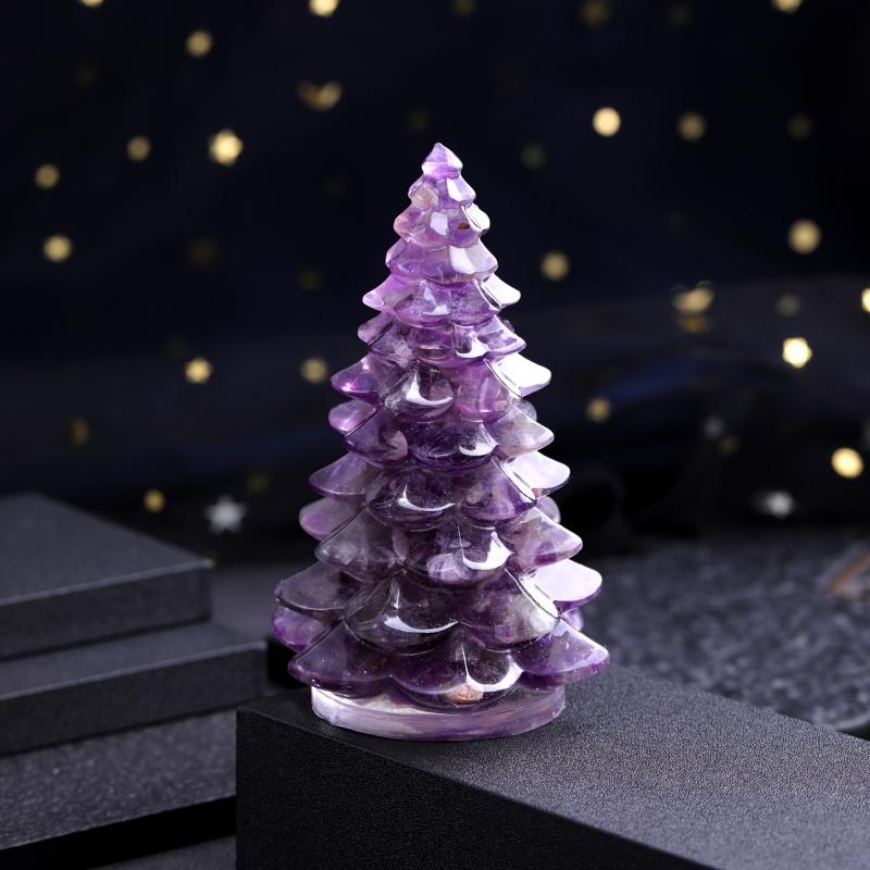1Pc Natural Stone Crystal Resin Christmas Tree For Home Decor, Bring Good Luck, Healing, And Energy Balance