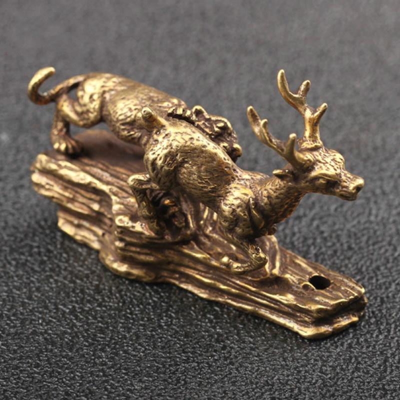 Antique Miscellaneous Bronze Brass Small Ornament Of A Tiger Catching A Deer
