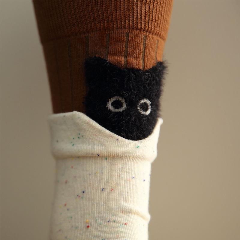 1 пара мультяшных милых носков до середины икры с котятами для женщин и девушек, хлопковые носки на осень-зиму
