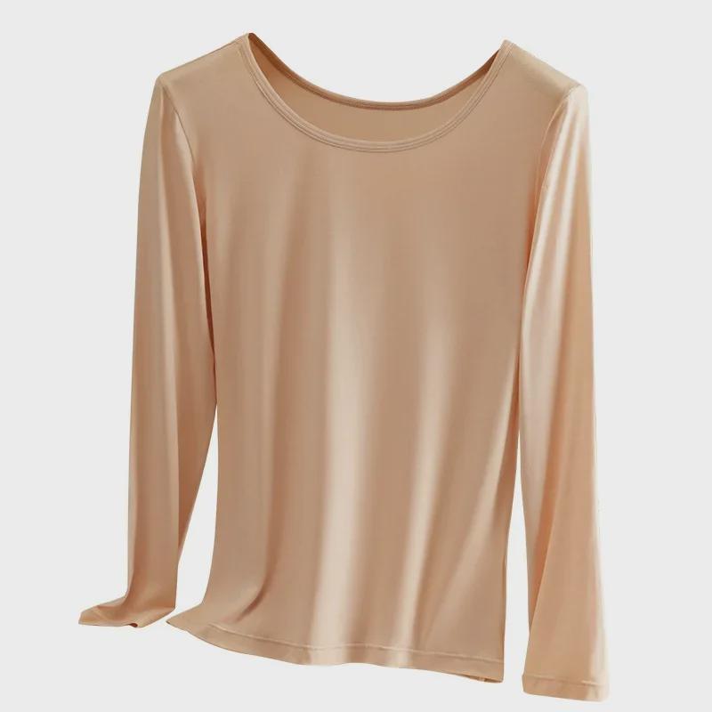 Женский модальный топ с длинным рукавом и круглым вырезом – Тонкий осенне-зимний свитер, Большой размер