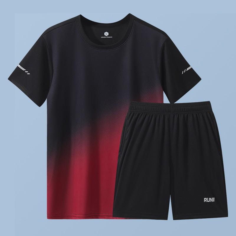 Mens Quick-Dry Ice Silk Sport Set Short Sleeve T-Shirt Shorts Running Gym Badminton