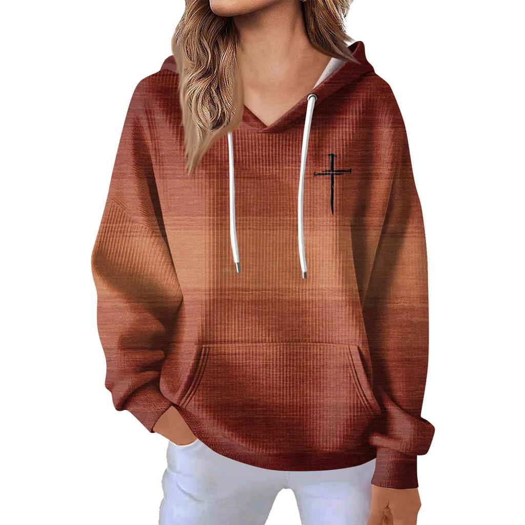 Women's Fashion Casual Long Sleeve Solid Color Hooded Sweatshirt Tops