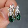1 Pair Silver Color Birthstone Clip On Earrings Oval Cut Green Red White Black Stone Drop Dangle Earrings Wedding Jewelry for Women