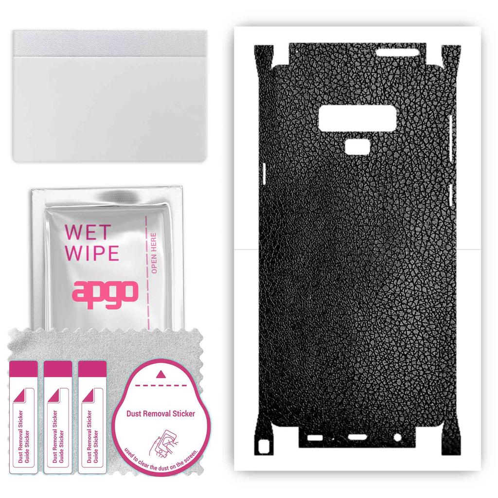 apgo Protective Skin Sticker for the Back+sides Compatible with Samsung Galaxy Note 9, Full Wrap Film, Foil, Vinyl - Pattern Black Leather