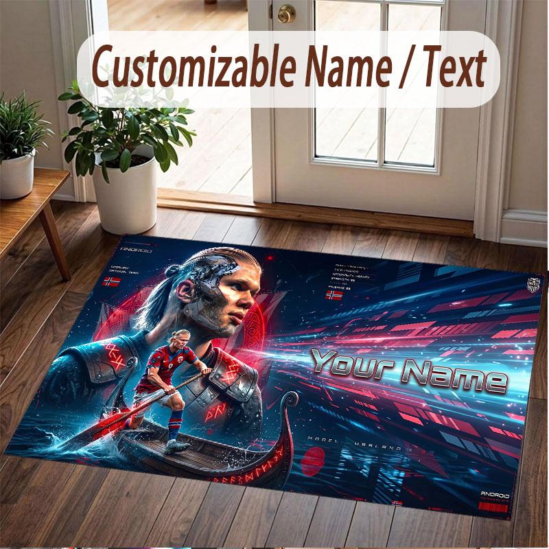 Custom Rug Erling Haaland Pattern Print Name Text Soft Non‑Slip Floor Carpet for Home Indoor Decoration