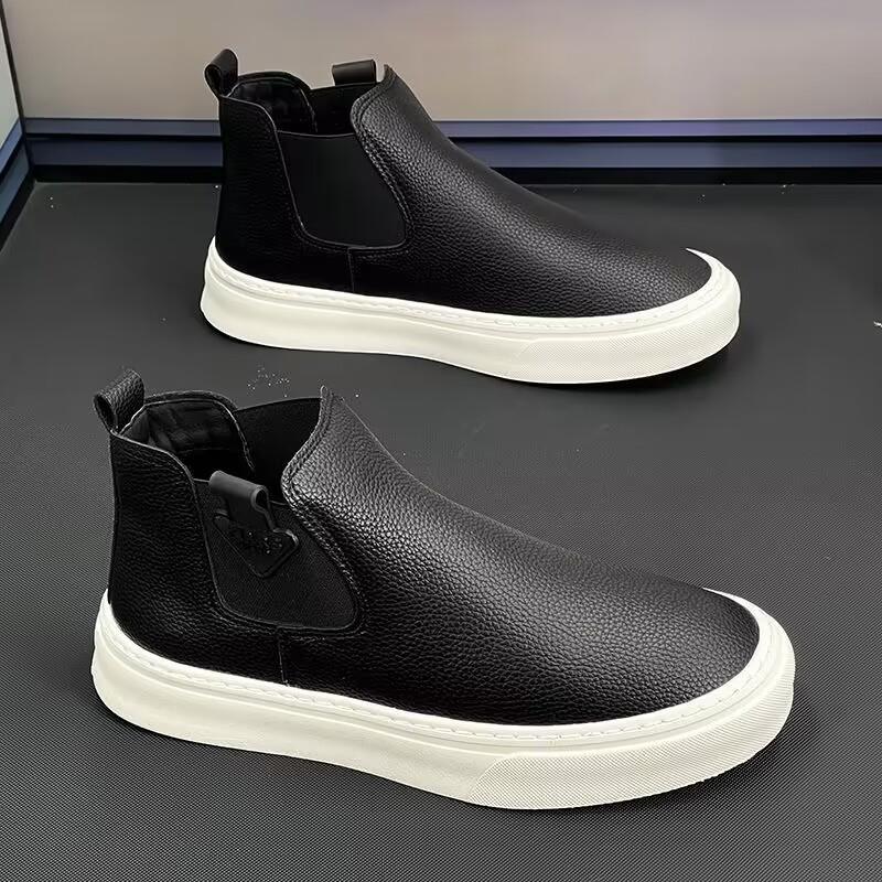 Высокие кроссовки мужские дизайнерские ботильоны модные повседневные из микрофибры и кожи верх увеличенной высоты плоская платформа сандалии обувь