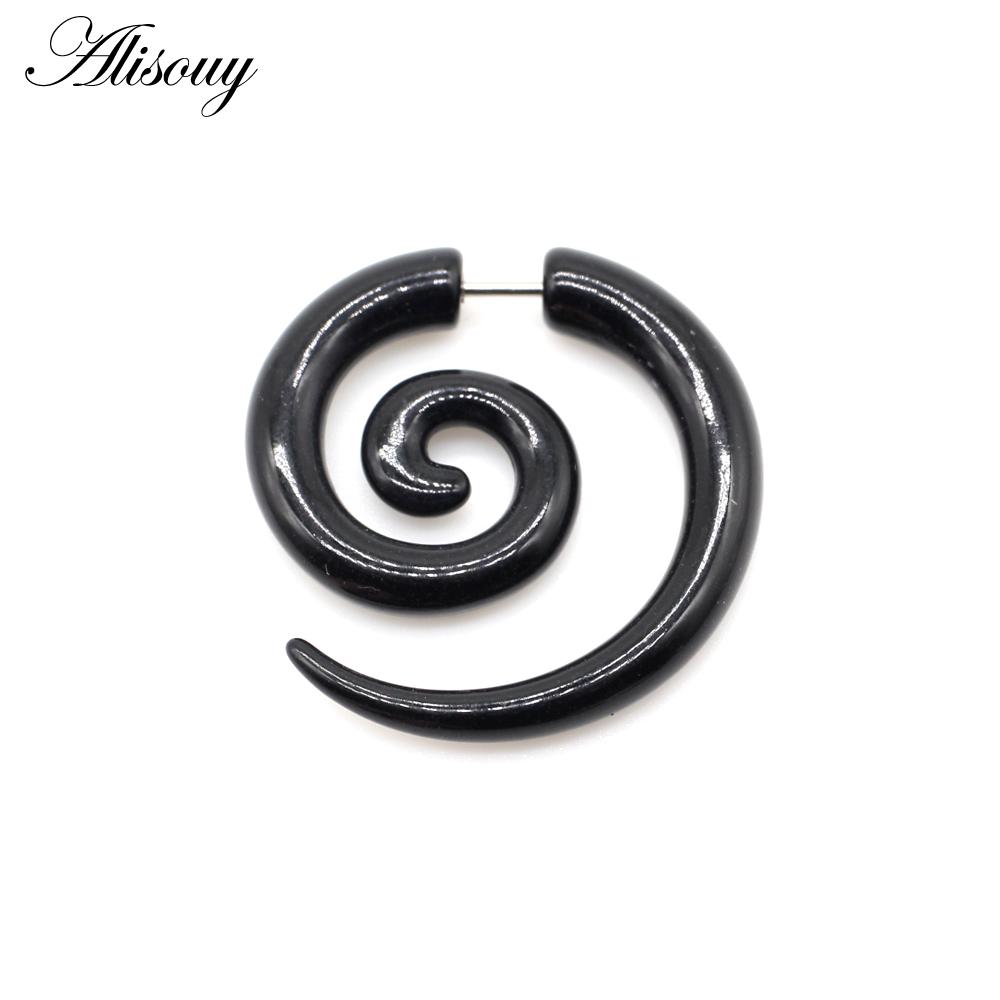 Alisouy Pair Black Acrylic Fake Cheater Twist Spiral Ear Taper Gauges Expanders Earring Tunnel Plugs Piercing Body Jewelry