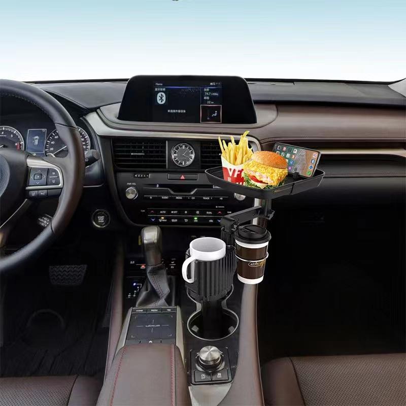 360 Rotating Adjustable Car Drink Cup Holder with Tray Multifunctional Storage Car Cup Mount Holder Expander for Car