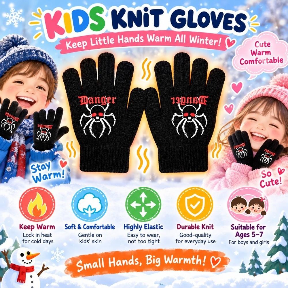 Thickened Kids Knitted Gloves Cartoon Print Thermal Gloves Children Winter Warm Gloves  Boys Girls