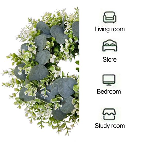 Венок из листьев эвкалипта, устойчивый к УФ-лучам, шелковые листья, гирлянда из зелени, искусственный венок на входную дверь, рождественский декор