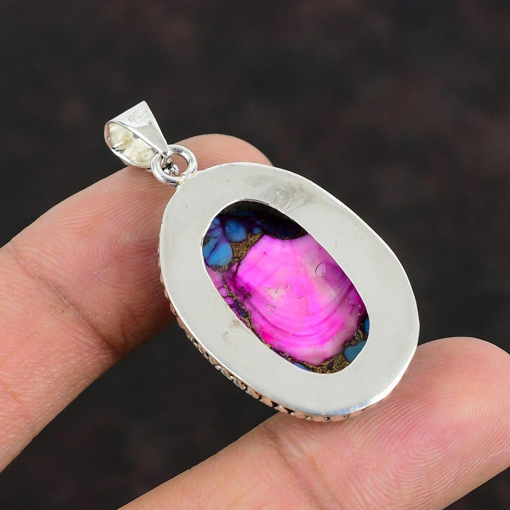 Кулон из бирюзы и розового георгина от Kingman, ювелирные изделия ручной работы, подвеска из драгоценного камня, серебряная подвеска 925 пробы, подарки на помолвку, антикварные ювелирные изделия