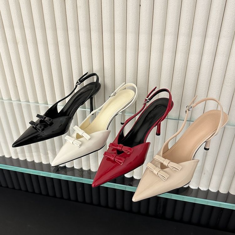 Нишевые французские туфли на высоком каблуке, тонкий каблук, сандалии с закрытым носком, туфли феи, весна 2025, темпераментные, остроносые, с бантом, телесные туфли