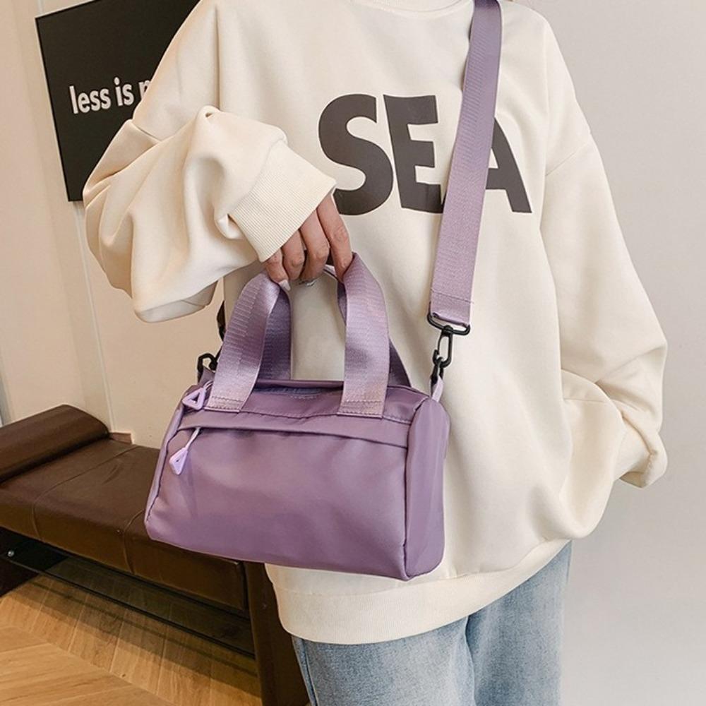 Solid Color Nylon Shoulder Bag Zipper Small Square Bag Casual Canvas Crossbody Bag Girls/boys