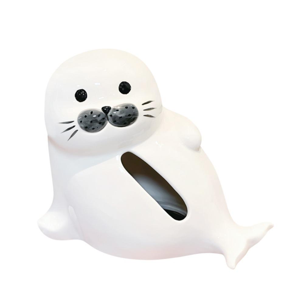 Stylish Large Capacity Seal lion Napkin Holder Smooth Exquisite Napkin Storage Box Cute Cartoon Ceramic Tissue Box Bedside
