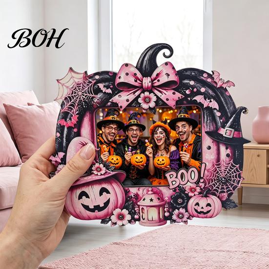 Halloween Photo Frame Frame, Wooden Desktop Picture Holder for Spooky Party Decoration Decorative Mantle Piece And Festive Home Decor, Vintage
