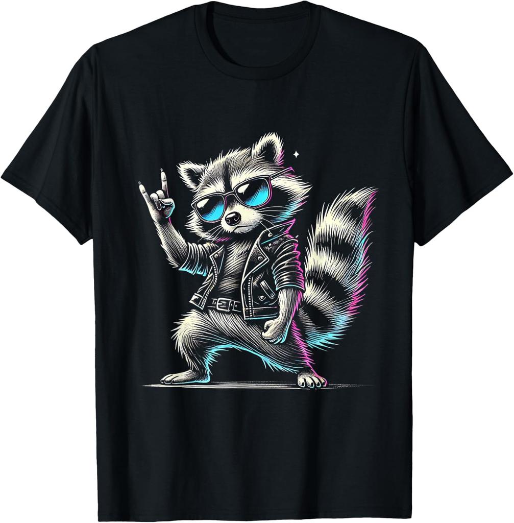 Retro Raccoon Rock Music Funny Gift for Men Women Kids T-Shirt