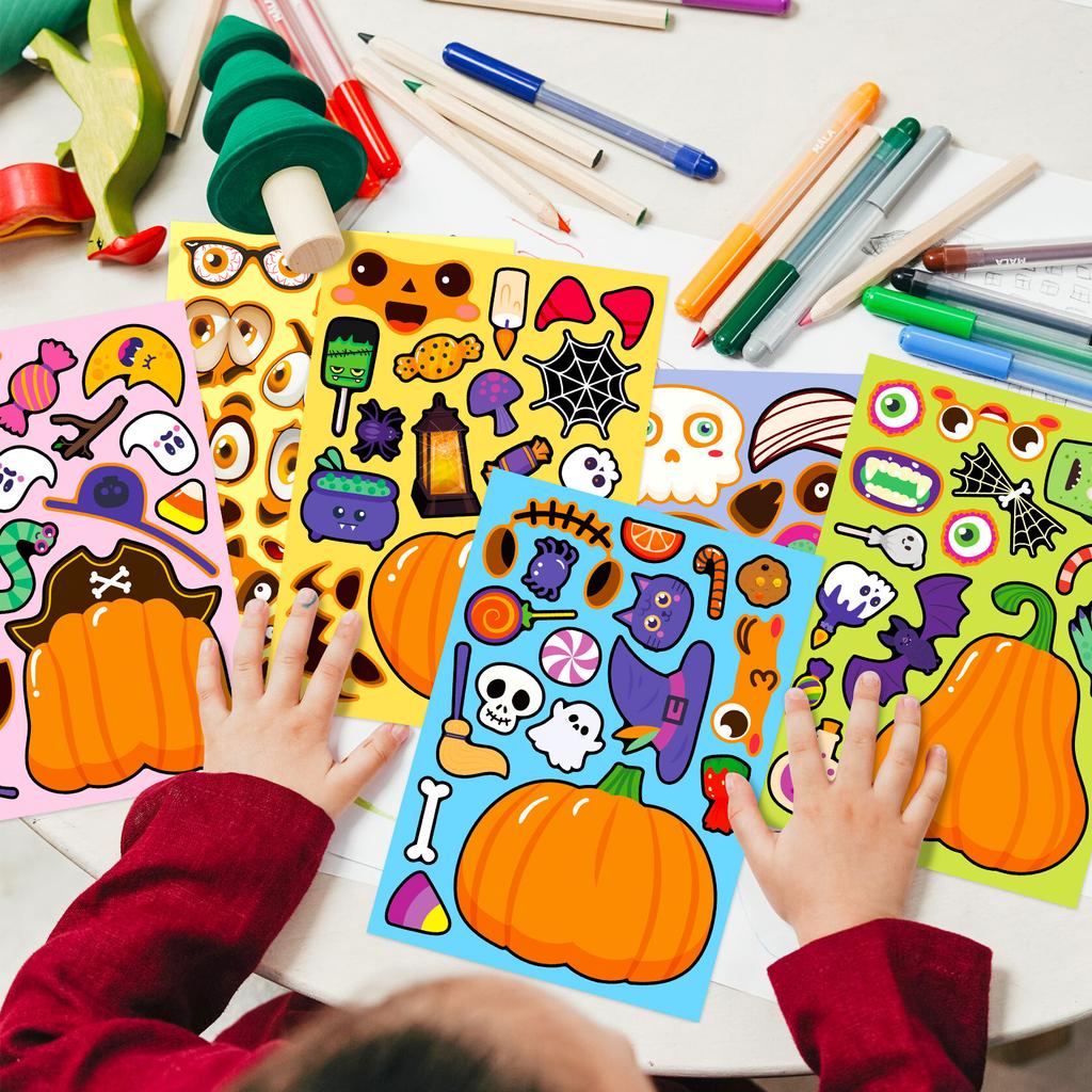 6 Photos/package Halloween Pumpkin Ghost Series Puzzle Stickers Children's Fun Puzzle Face Change Stickers