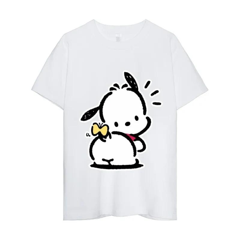 MINISO Sanrio Pochacco Футболка Женская Парная Комбинированная Одежда С Коротким Рукавом Уличный Стиль Воротник Мода Мужской Хлопок Унисекс Топы