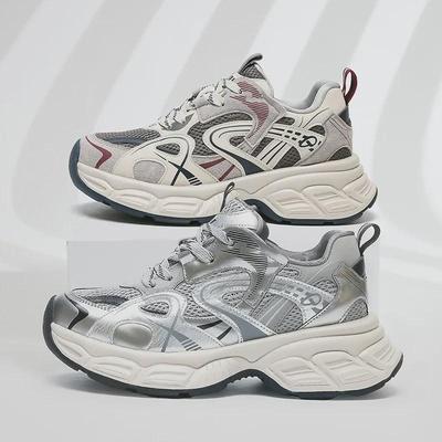 Женские ретро-туфли для пап 2025 года: Легкие, с толстой подошвой, нескользящие, увеличивающие рост, дышащие, мягкие спортивные повседневные кроссовки.