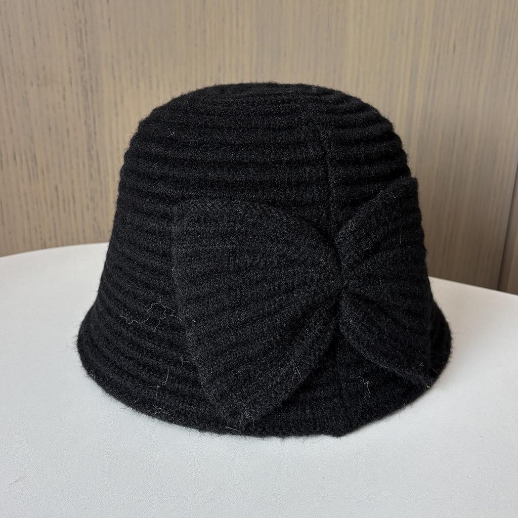 Bow knitted fisherman hat women's fashion versatile washbasin hat foldable autumn and winter bucket hat