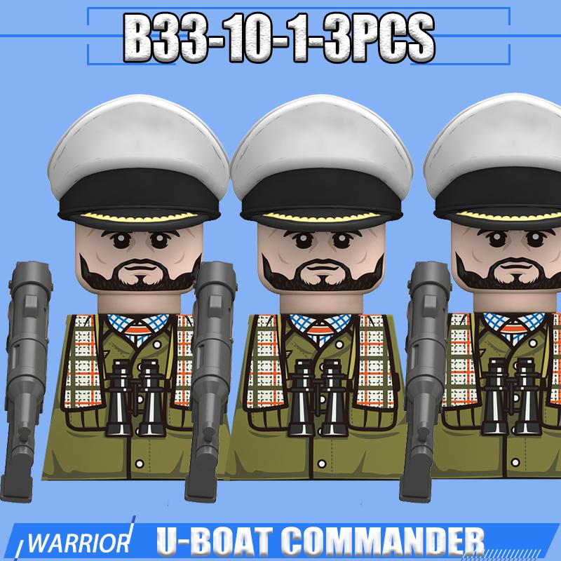 Фигурки военных моряков времен Второй мировой войны, строительные блоки, лидер, армейский воин, командир лодки, артиллерийские аксессуары, кирпичики-оружие, игрушки, подарки