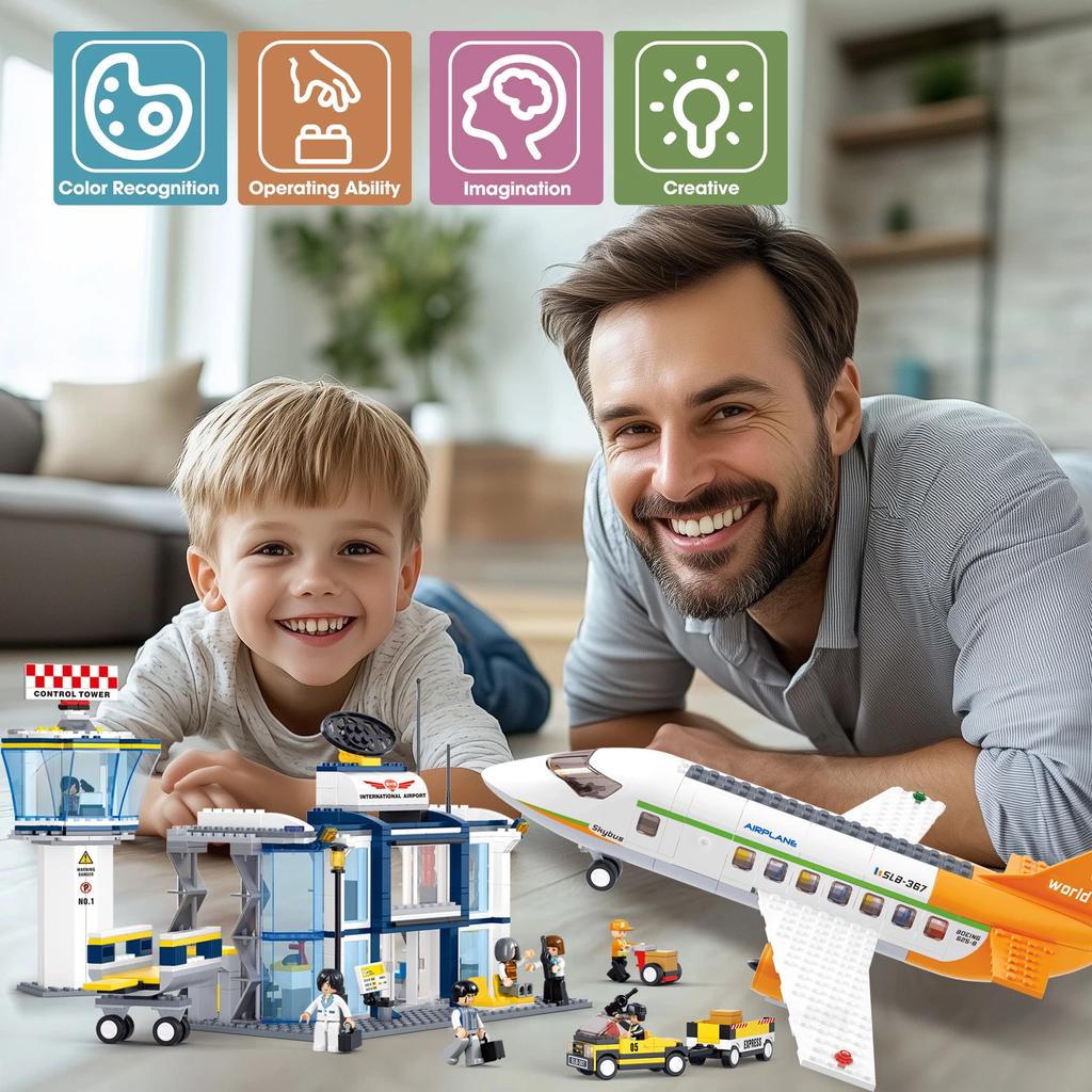 678PCS International Airport Building Blocks Passenger Aircraft Console Terminal Plane Model Brick Kids Educational DIY Toy Gift