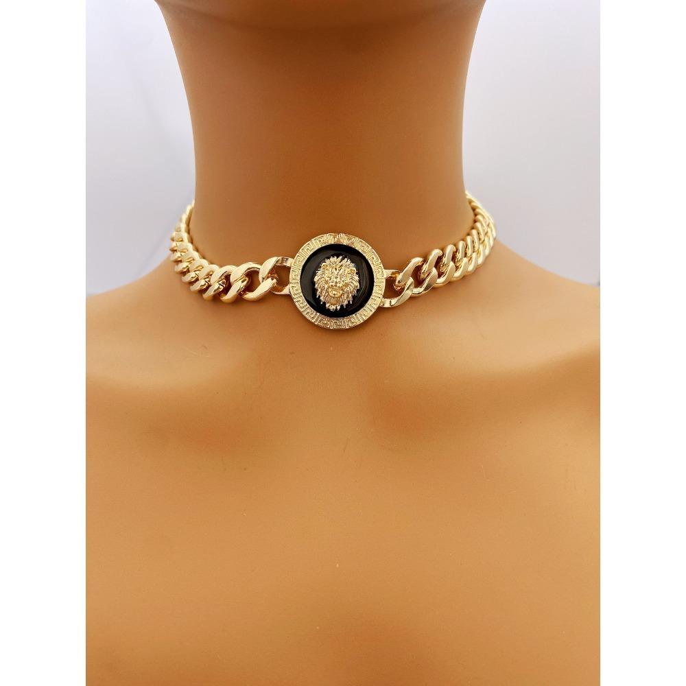 Преувеличенное короткое ожерелье с подвеской в ​​виде головы льва, ювелирное колье из цинкового сплава для женщин